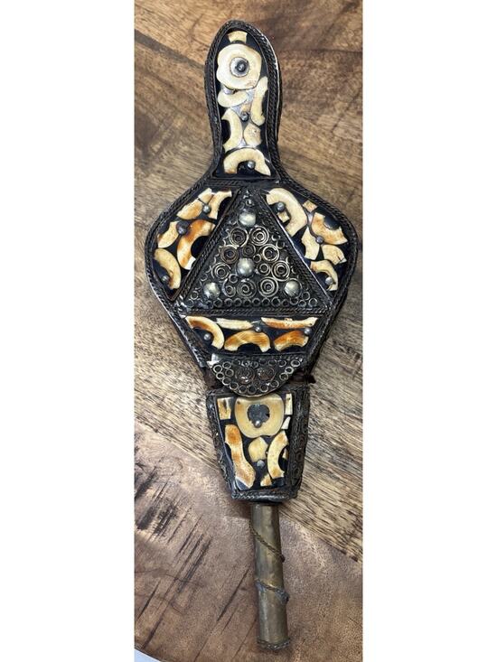 Estate Other - Vintage Handmade Moroccan Fire Bellow With Camel Bone Wood Brass And Leather